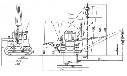 Габаритная схема трубоукладчика ТГ 124